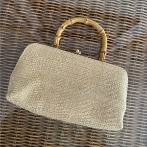 Cream and Gold Bamboo Handle Bag